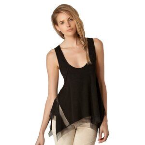 Liberty Garden Womens Tank Top Large Black Mesh Detail Racerback Uneven BOHO
